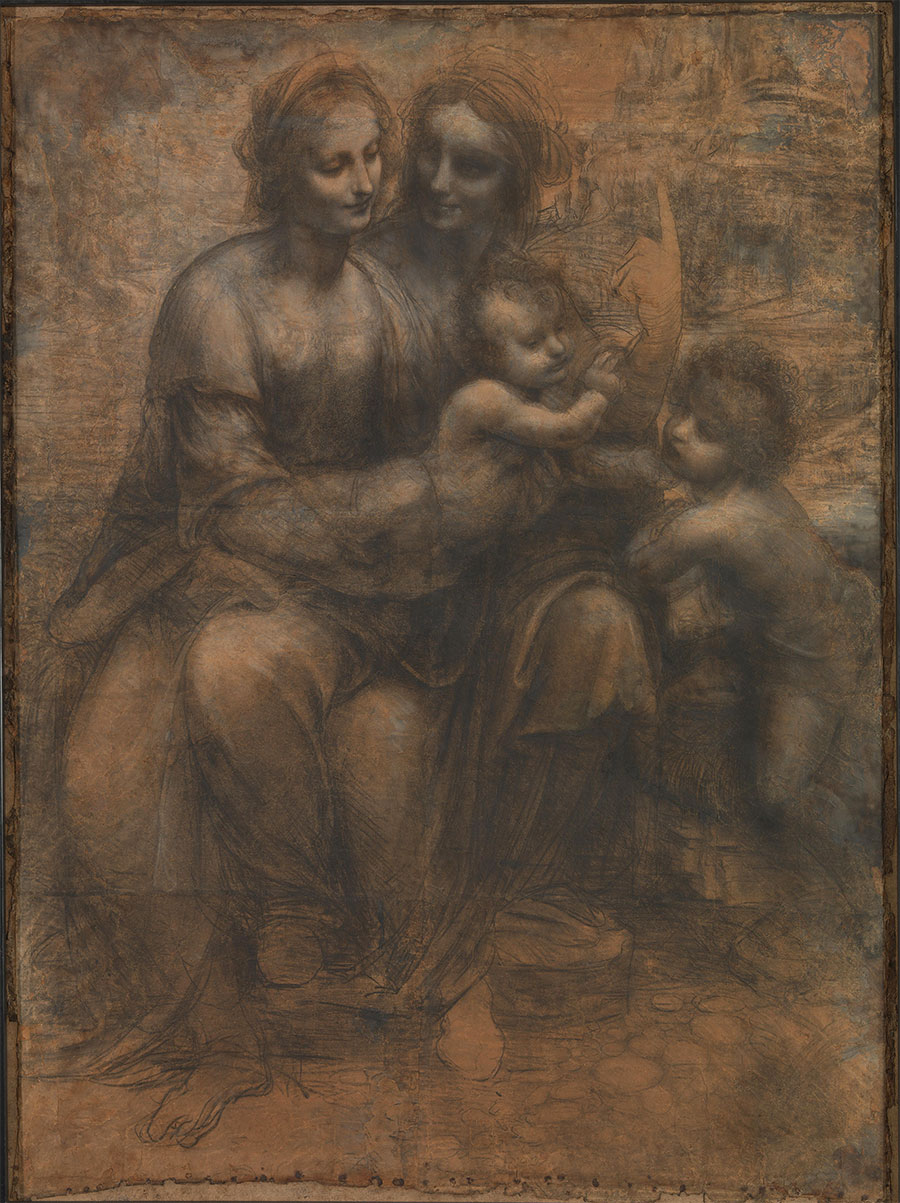 Leonardo da Vinci - Santa Ana, la Virgen, el Niño y san Juanito (Cartón de Burlington House) 