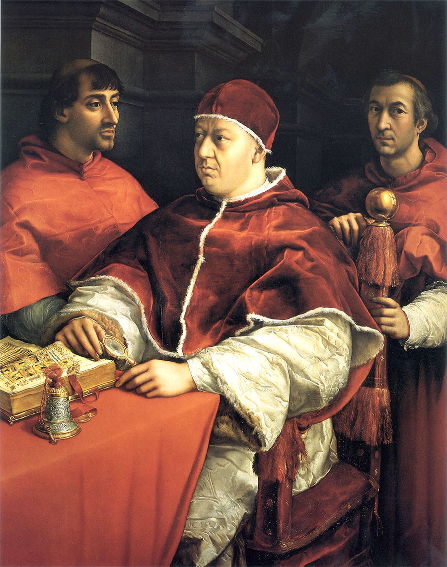 Rafael Sanzio - Retrato del papa León X con los cardenales Julio de Médicis y Luis de Rossi 