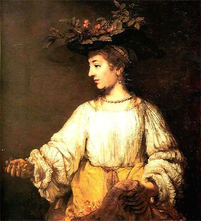 Rembrandt - Retrato de Hendrickje en atuendo de Flora 