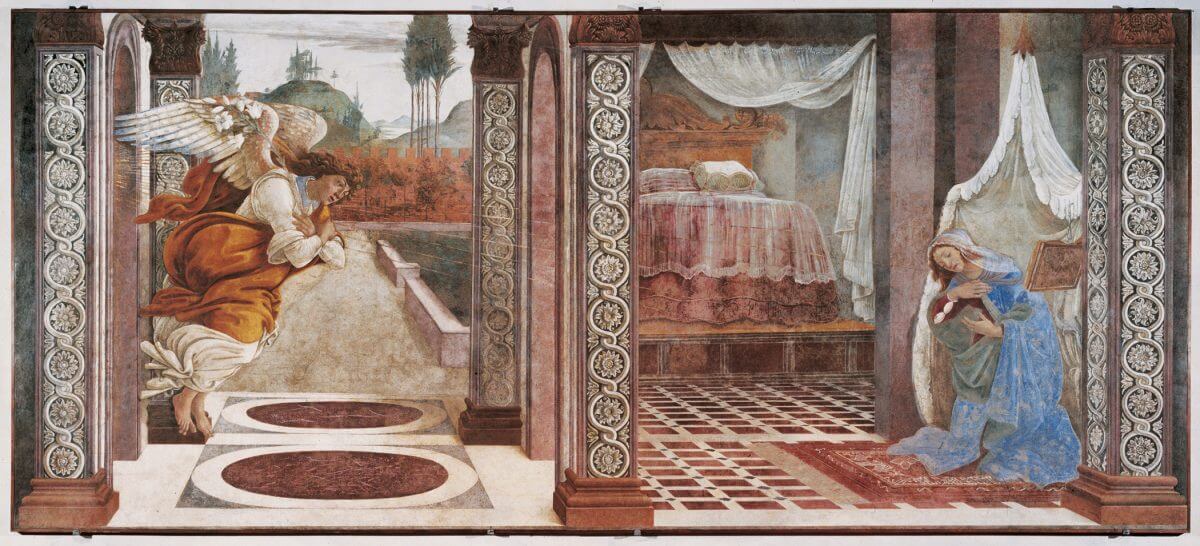 Anunciación (Anunciación de San Martino alla Scala) – Sandro Botticelli, 1481, Renacimiento italiano