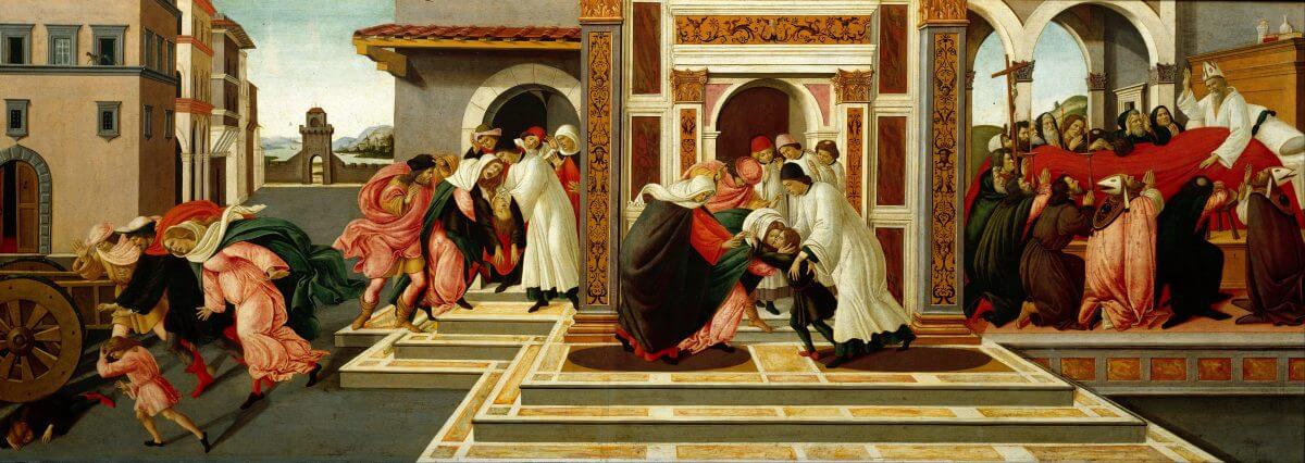 Historias de san Cenobio. Último milagro y muerte – Sandro Botticelli, 1500-1505, Renacimiento italiano