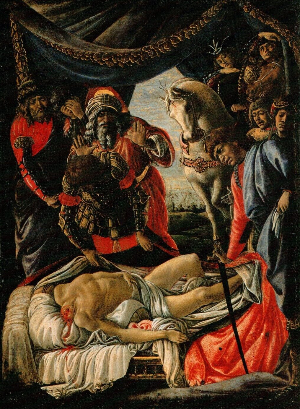 Historias de Judit: Descubrimiento del cadáver de Holofernes – Sandro Botticelli, 1470, Renacimiento italiano
