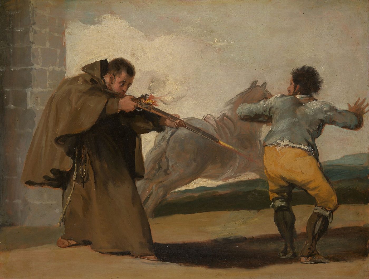 Friar Pedro rueda El Maragato como su caballo se escapa – Francisco de Goya, hacia 1806, Romanticismo