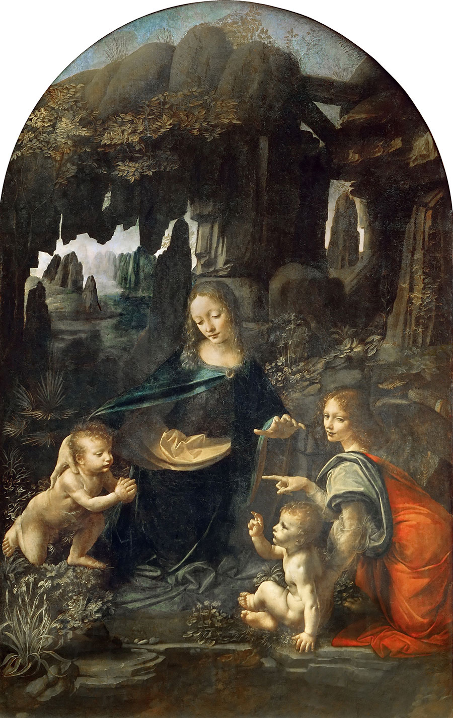 Leonardo da Vinci - La Virgen con el Niño, san Juanito y un ángel (La Virgen de las Rocas) 