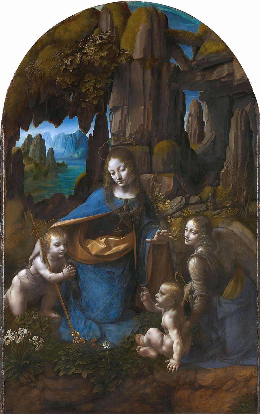 Leonardo da Vinci - La Virgen con el Niño, san Juanito y un ángel (La Virgen de las rocas, segunda versión) 
