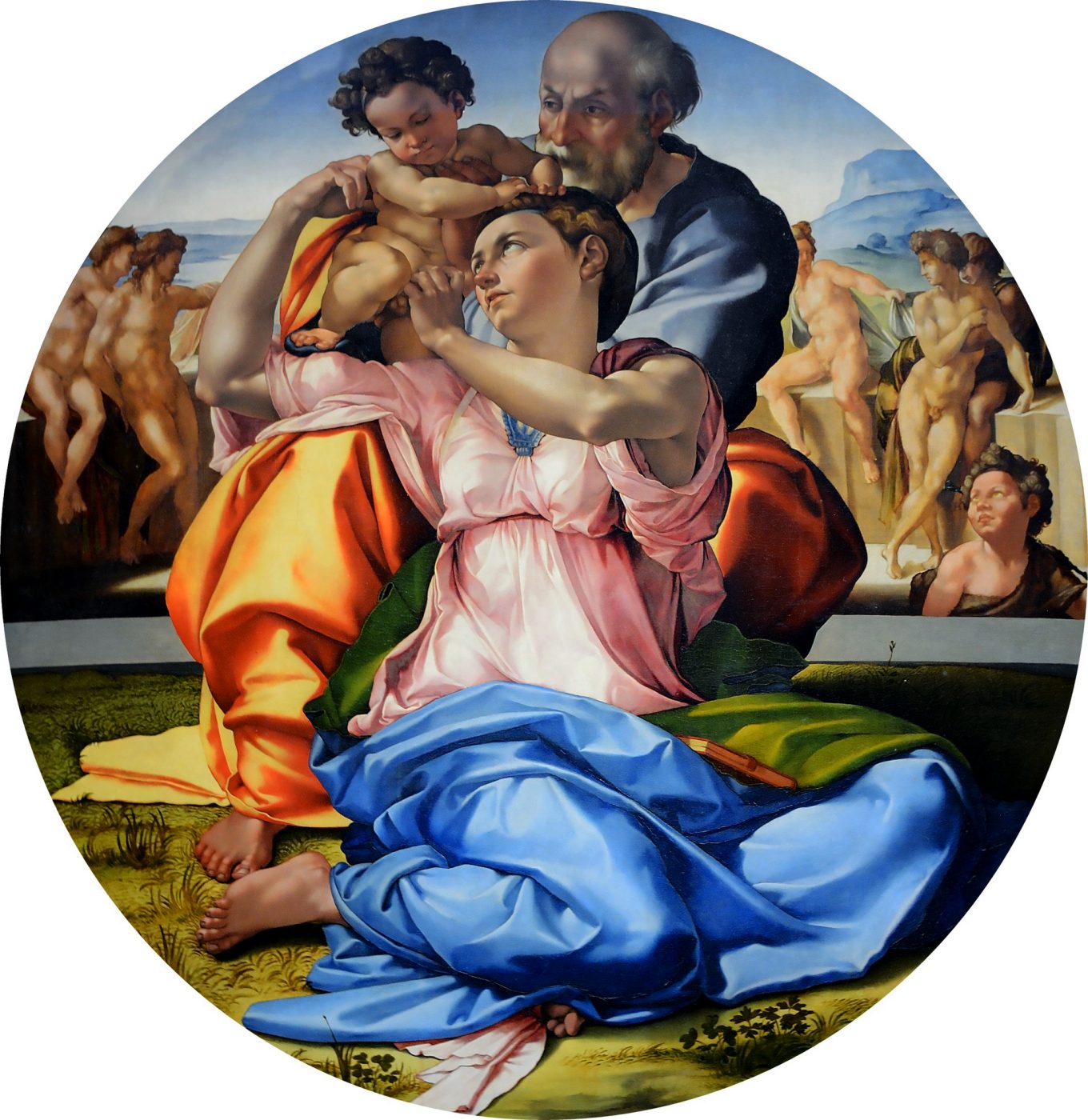 Sagrada Familia con san Juanito (Tondo Doni) – Miguel Ángel, 1503-1504 o 1506-1507, Alto Renacimiento