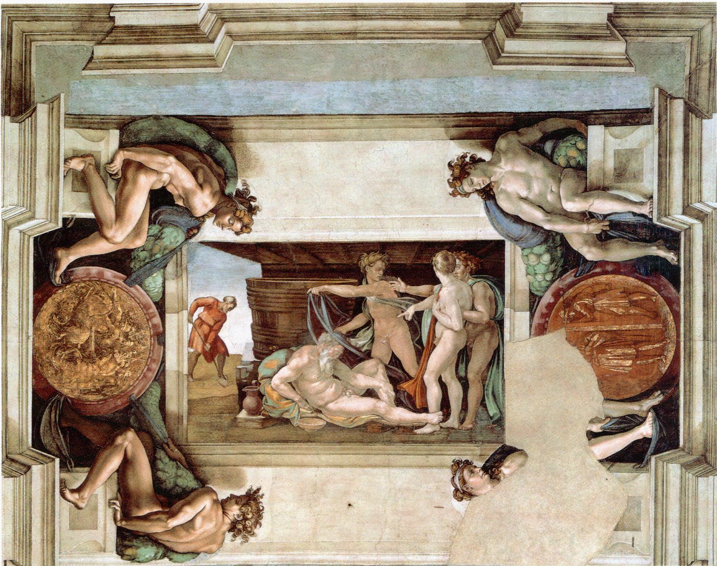 La embriaguez de Noé – Miguel Ángel, 1508-1509, Alto Renacimiento