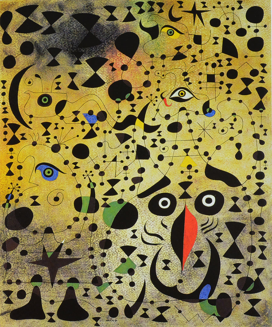 Miró - El pájaro maravilloso revela lo desconocido a una pareja de amantes (De la serie de las Constelaciones) 