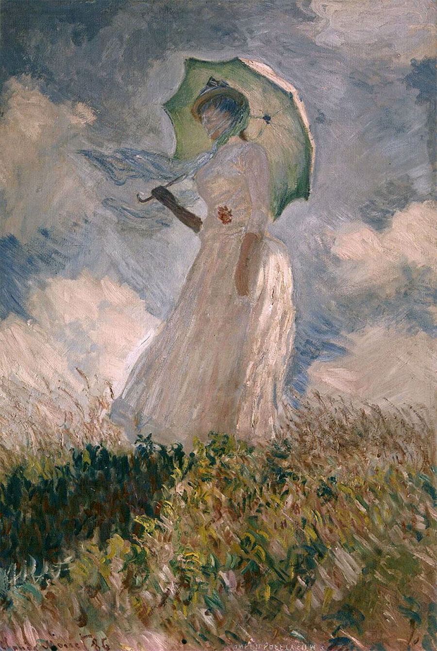 Claude Monet - Ensayo de figura en plein air. Mujer con sombrilla vuelta hacia la izquierda 