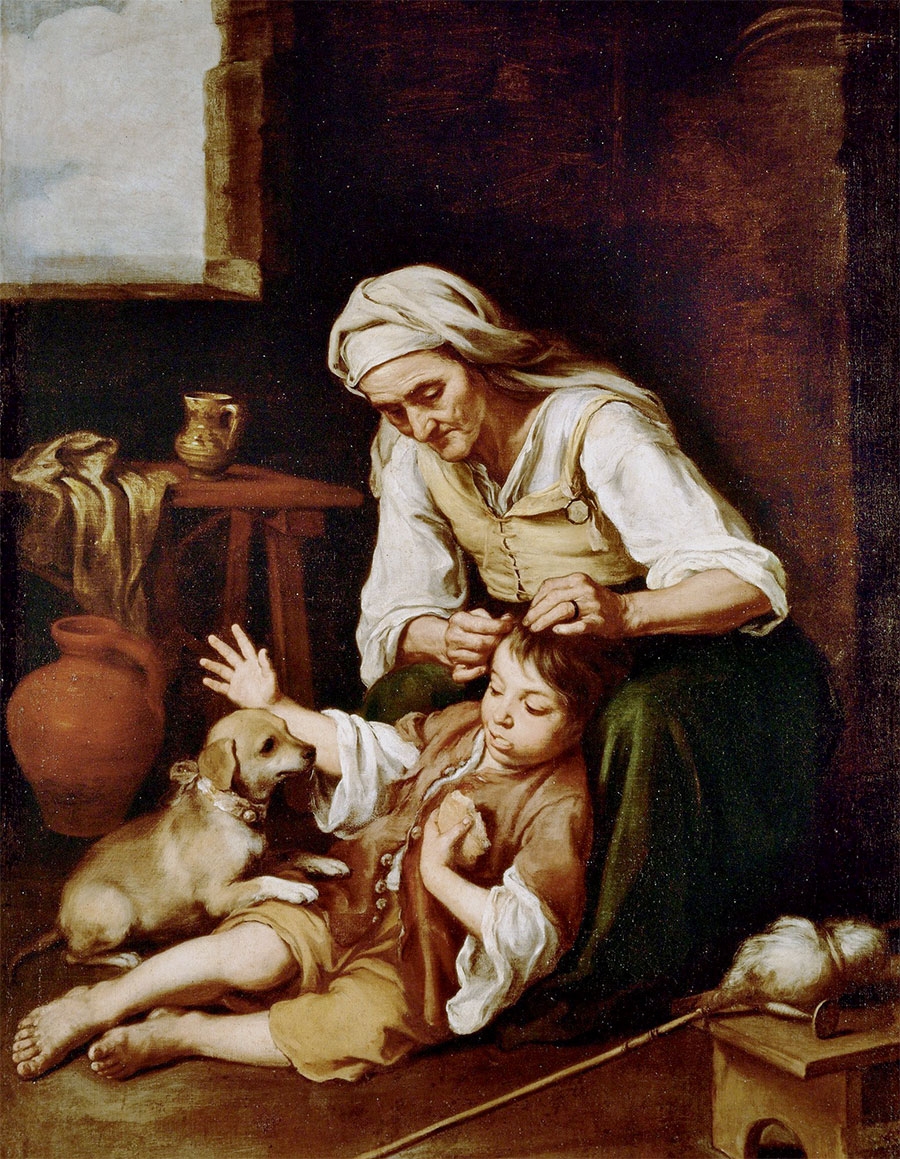 Bartolomé Esteban Murillo - Vieja despiojando a un niño 