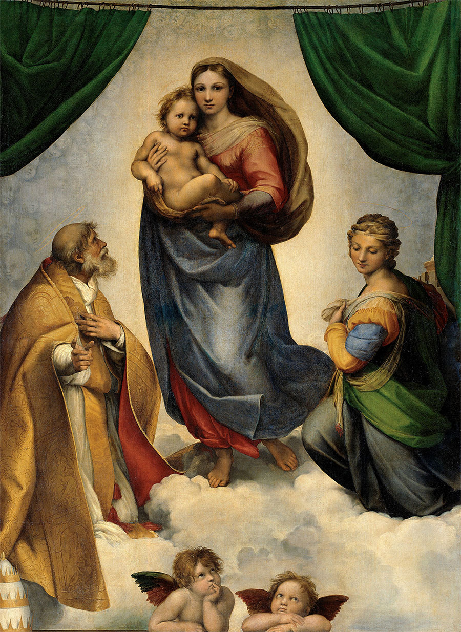 Rafael Sanzio - Virgen con el Niño, los santos Sixto y Bárbara y dos ángeles (Vladonna Sixtina) 