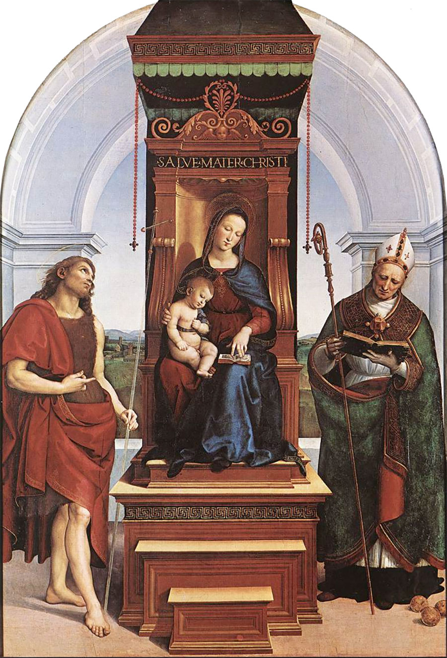 Rafael Sanzio - Virgen con el Niño entre san Juan Bautista y san Nicolás de Bari (Pala Ansidei) 
