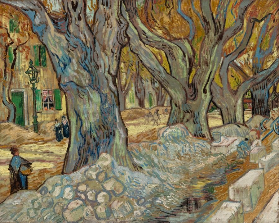 Vincent van Gogh - Los grandes plátanos (Arregladores de camino en Saint-Rémy)